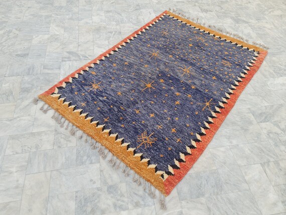 Stars rug, blue Moroccan rug, star of David rug, soft rug, 8x10 rug, 9x12 rug, 5x7 rug, 6x8 rug, 6x9 rug, living room rug, large area rug