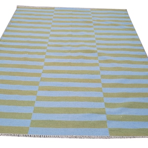 Green and blue rug, striped rug, flatweave rug, area rug, kilim rug, dhurrie rug, 9x12 rug, 5x7 rug, 8x10 rug, 3x5 rug, 6x9 rug, large rug