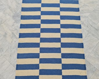 Blue and white runner rug, Striped runner rug, hallway rug, wool runner, corridor rug, custom rug runner, long rug, entryway rug, extra long