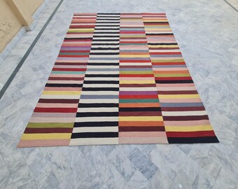 Multicolor Striped Wool Rug: Custom Size Kilim Rug