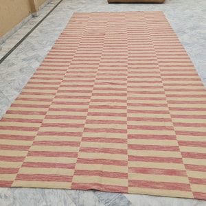 Pink and cream striped rug, pink and ivory rug, stripe area rug, personalized rug, large area rug, designer rug, dhurrie rug, woven rug