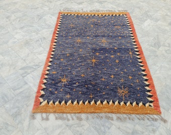 Alfombra marroquí azul, alfombra de estrellas, alfombra estrella de David, alfombra suave, alfombra 8x10, alfombra 9x12, alfombra 5x7, alfombra 6x8, alfombra 6x9, alfombra de sala de estar, alfombra de área grande