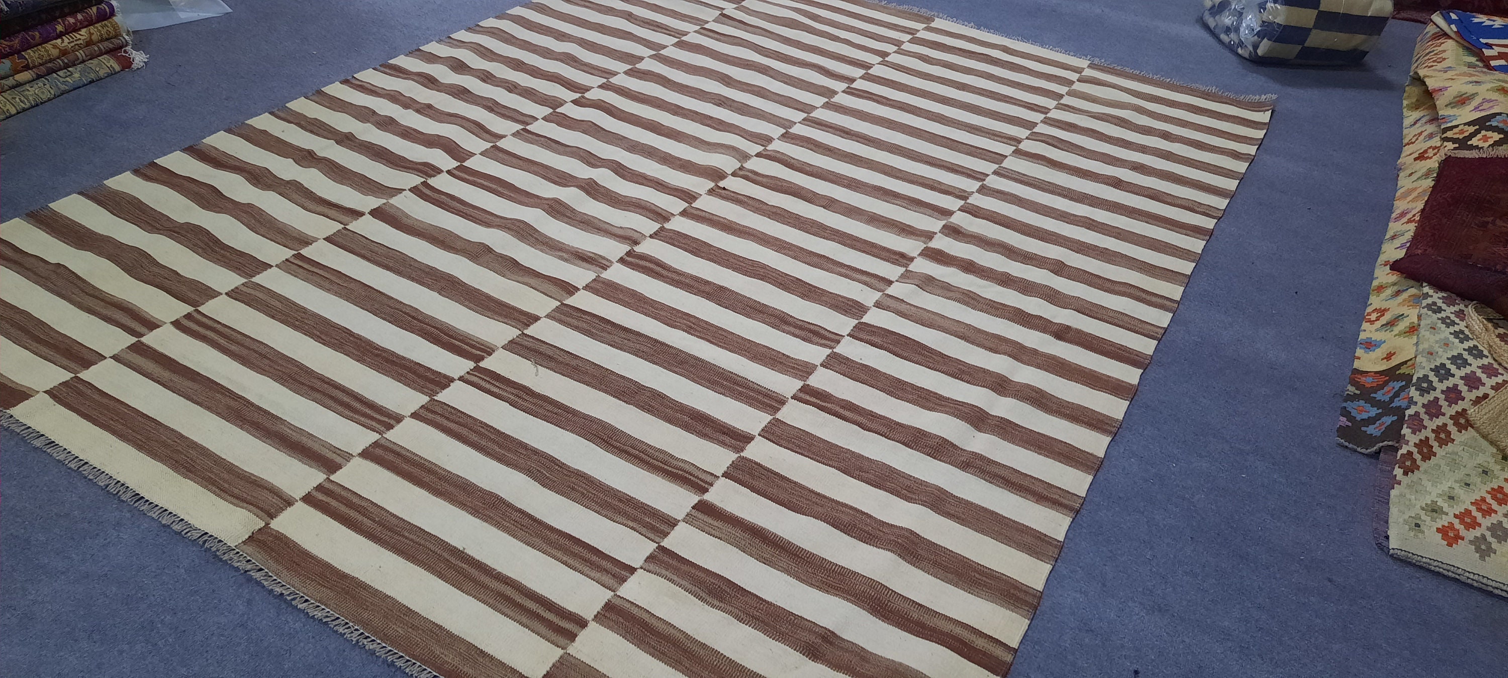 8x10 Rug Brown and Cream Striped Rug 9x12 Kilim Rug Striped Etsy