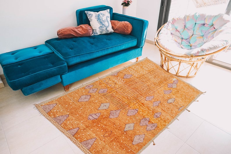 Orange Moroccan Rug, Area Rug, Boho Rug, Orange Rug, Wool Rug, Berber