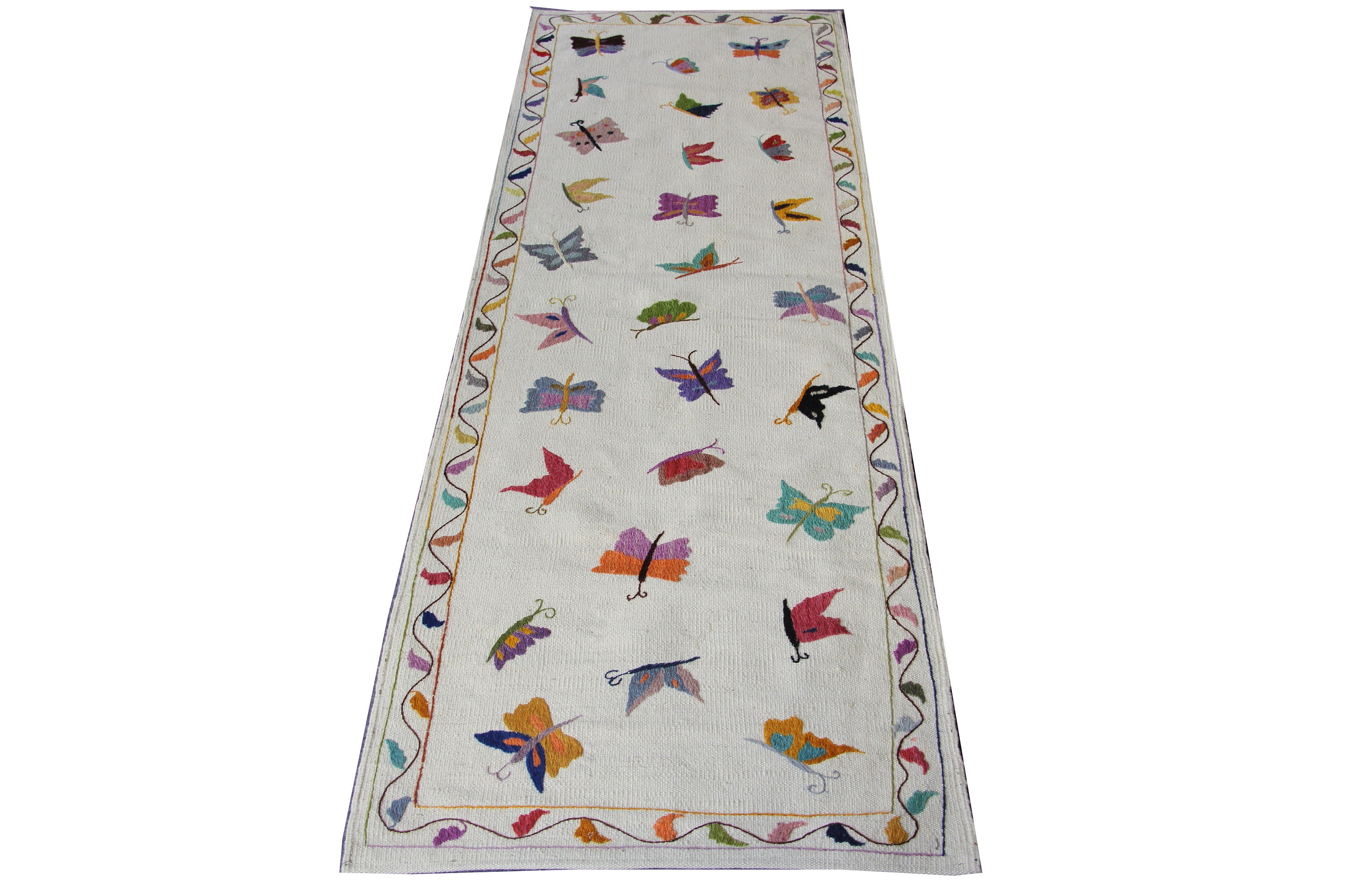 Butterfly Runner Rug Pictorial Rug, Butterflies Rug, Children Rug, Embroidered Rug, Hooked ...