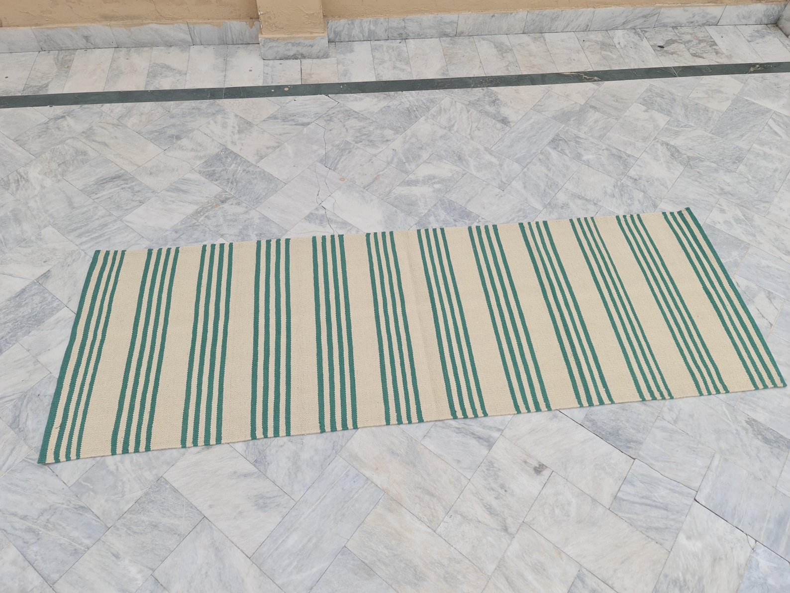 Striped Runner Rug, Green and off White Rug Runner, Hallway Rug