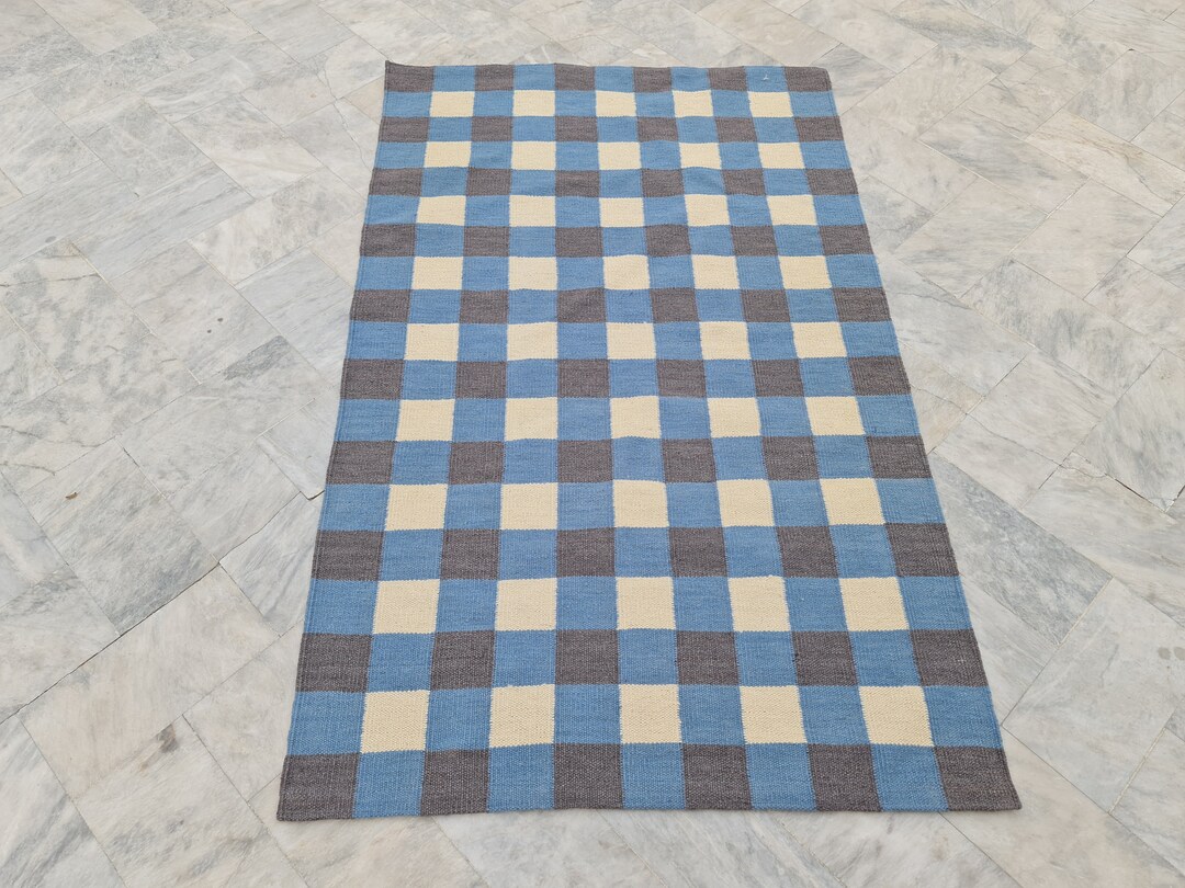 Custom Checkered Rug, Grey Blue White Rug, Personalized Rug, Custom Rug ...