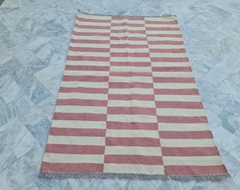 Pink and white striped rug, living room rug, custom rug, bedroom rug, kitchen rug, 8x10 rug, 9x12 rug, 10x14 rug, 6x9 rug, large area rug