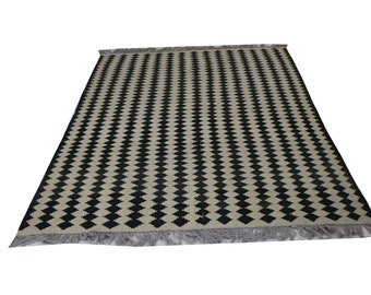 Black and Beige Kilim Rug, Flat Weave, Custom Made