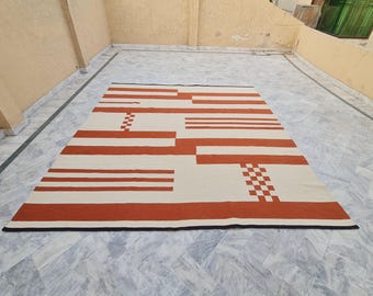 Designer rug, orange and off white rug, one of a kind rug, living room rug, office rug, bedroom rug, 8x10 rug, custom rug, personalized rug