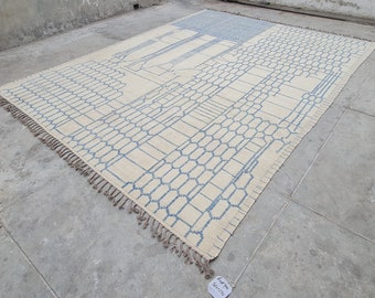 Blue and White Moroccan Rug, Handknotted Wool Rug