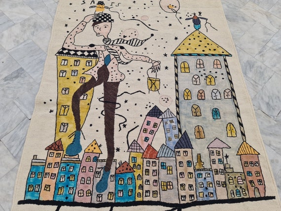 Anime rug, artistic rug, pictorial rug, designer rug, hooked rug, cartoon rug, embroidered rug, decorative rug, small rug, large area rug