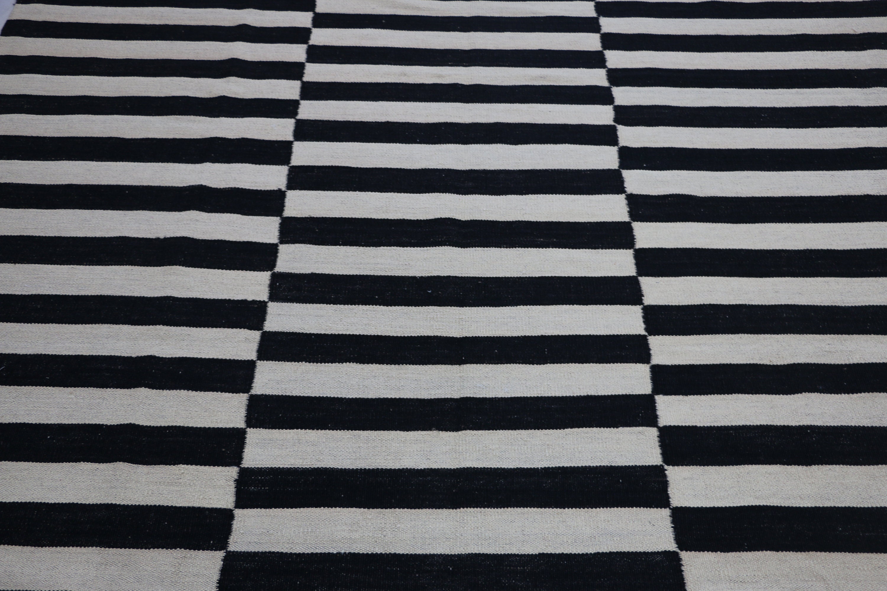 Black and Ivory/white Striped Area Rug Kilim Rug Dhurrie Etsy