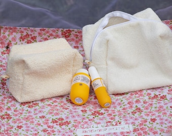 Trousse à maquillage pour piscine | Trousse à cosmétiques faite main en tissu éponge | Rangement pour les indispensables de la plage