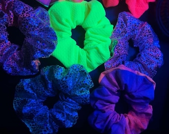 Chouchous phosphorescents néon | Accessoires pour cheveux de festival | réactifs Black Light | Accessoire pour tenue Rave | Élastique à cheveux festival EDM