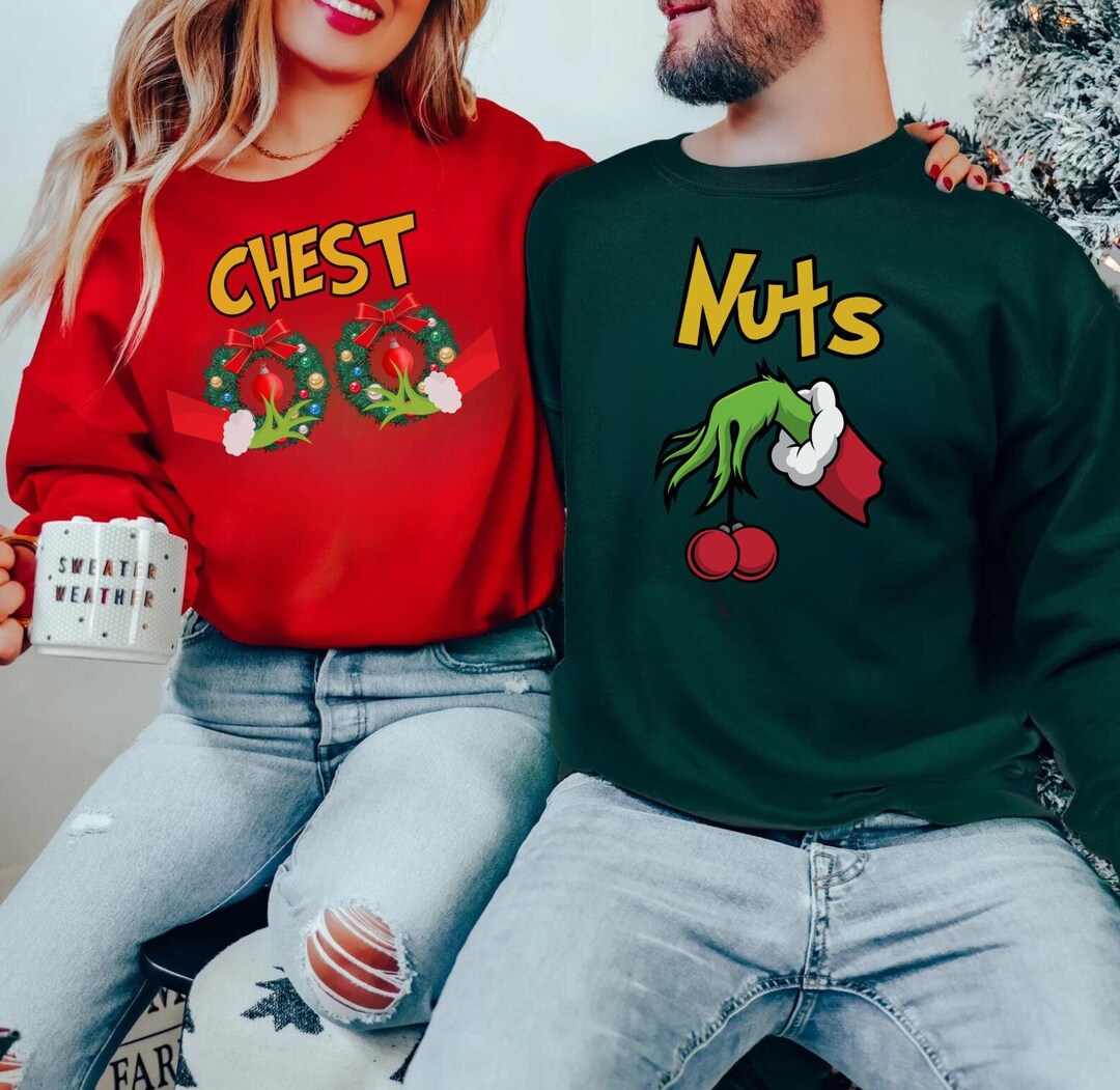 COUPLES Christmas Sweater chest Design Grinch Inspired Funny Christmas