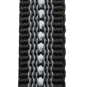 Webbing rubberized black reflective 20 mm wide with rubber threads