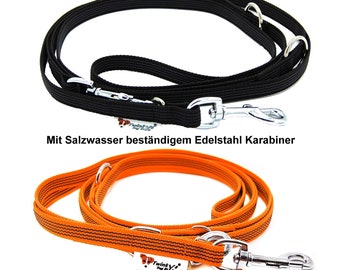 Hundeleine gummiert Salzwasser beständiger Edelstahl Karabiner dreifach verstellbar Umhängeleine Breite 15 mm