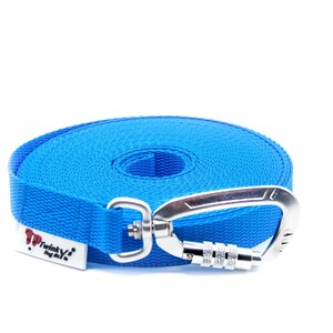 Puede incluir: Una correa retr&aacute;ctil para perros de color azul con un mosquet&oacute;n plateado. La correa est&aacute; enrollada y tiene el texto "Twinky Dog" en la correa.