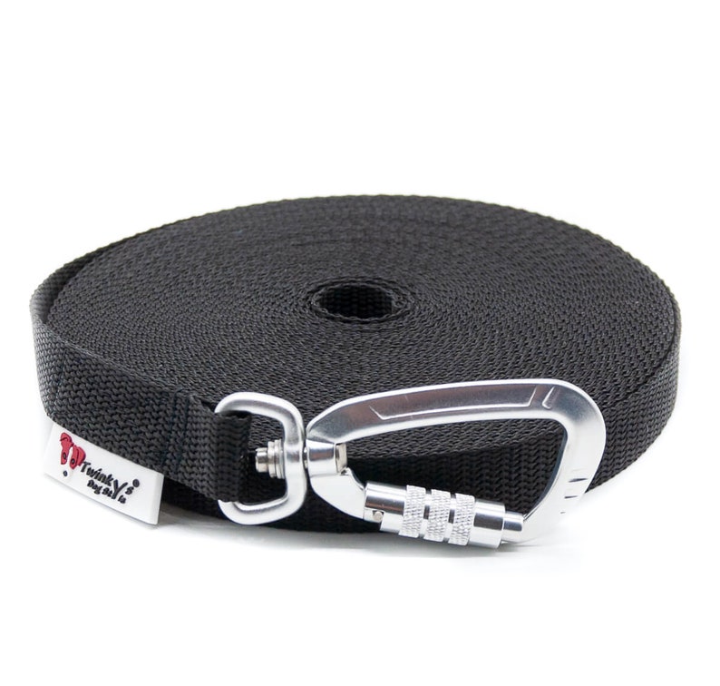 Correa larga con mosquetón de seguridad y asa de mano, correa de búsqueda, correa de rastreo para perros, 20 mm de ancho Negro