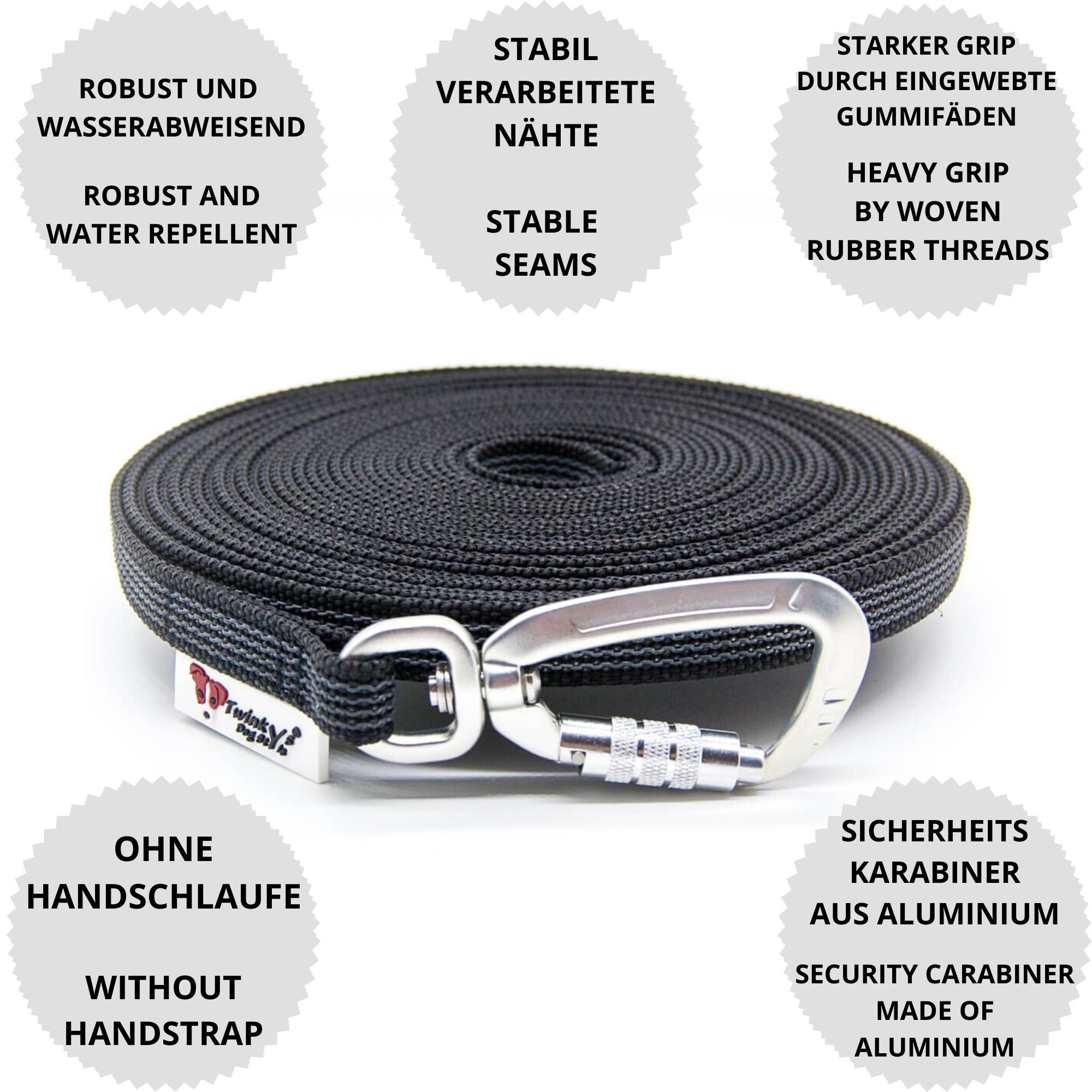 Dog Style Schleppleine Gummiert – 20 Mm Breit, 10 M, Mit Handschlaufe
