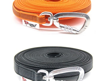 Tow line Dog leash rubberized B 15 mm to 50 kg WITHOUT wrist strap black / orange Safety carabiner up to 30 meters