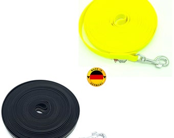 Correa larga para perros, cinta revestida repelente al agua, 20 cm de ancho, mosquetón de acero inoxidable, reflectante negro y amarillo neón, con asa de mano
