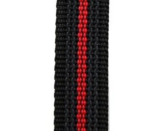 1m Gurtband gummiert schwarz rot 20mm breit mit Gummifäden