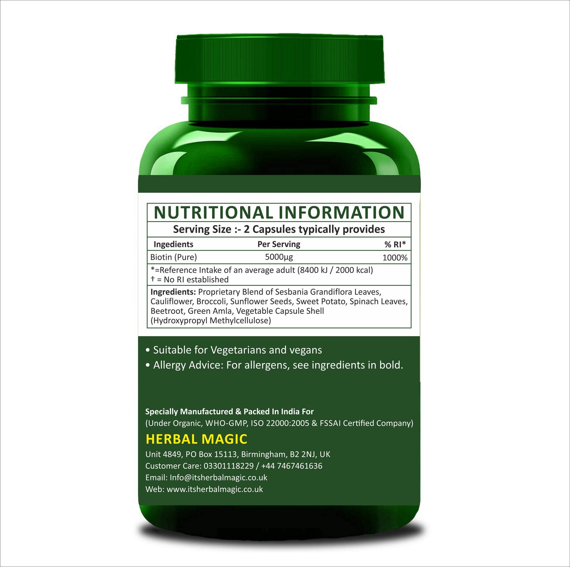 Certified Organic Plant Based Biotin 60 Veg Capsules Boost Etsy