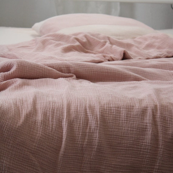 Duvet Cover Set Double Gauze Cotton Muslin , Soft Pastel Bedding, Handmade Linen, Envelope Closure