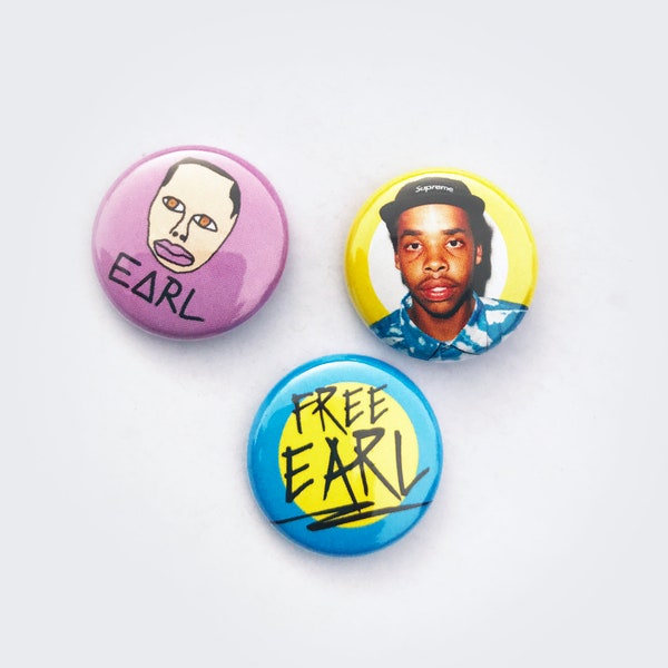 EARL SWEATSHIRT Set of Three 1" Metal Pinback Buttons Free Earl!