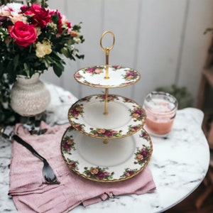 Royal Albert Cake Stand Old Country Roses 3 Tier Cake Stand Perfect for party, afternoon tea, birthday, anniversary, vintage wedding image 4