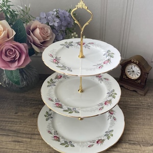 Paragon Cake Stand ‘Bridal Rose’ 3 Tier Cake Stand (Perfect for Vintage tea party, afternoon tea, baby shower, garden party, wedding)