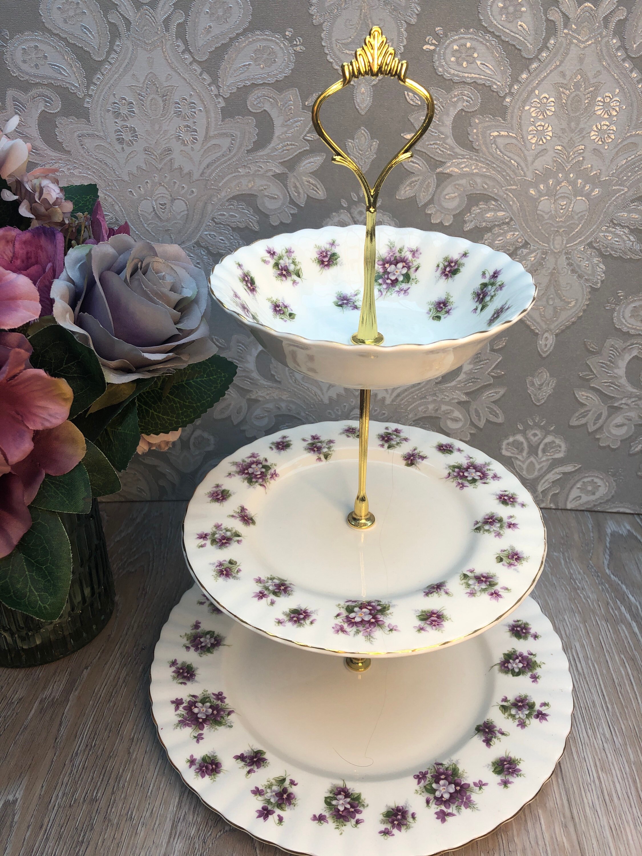 Royal Albert Cake Stand Sweet Violets 3 Tier Cake Stand Etsy