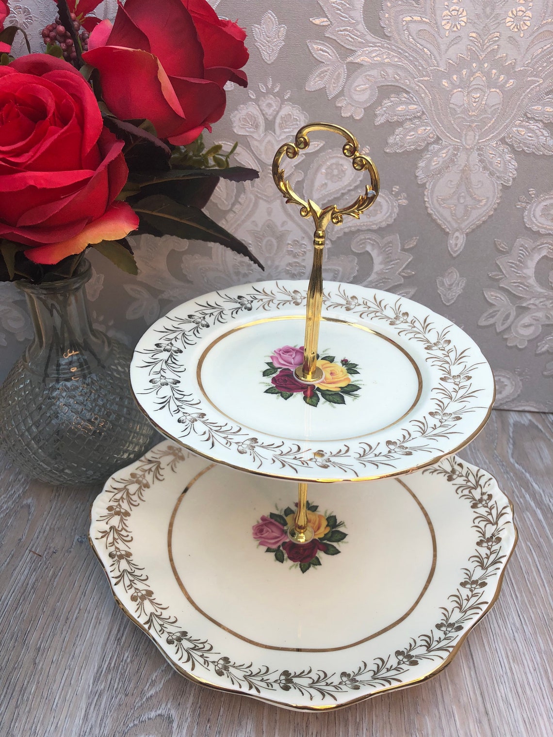 Imperial Cake Stand 22kt Gold Rose Cake Stand 2 Tier Cake Etsy