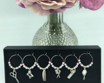 Hair Dresser Charms - Silver Plated Gift Set for Wine Lovers, Place Setting,Stem Decoration, Party Favour, New Job