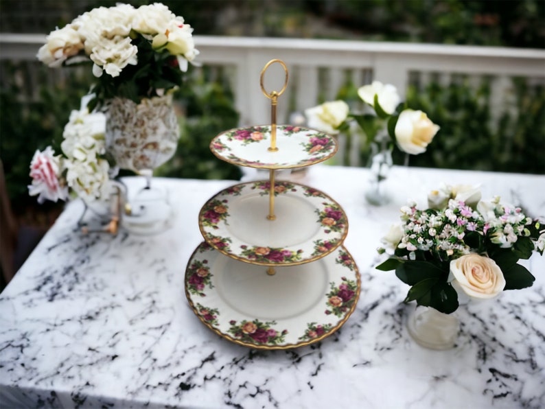 Royal Albert Cake Stand Old Country Roses 3 Tier Cake Stand Perfect for party, afternoon tea, birthday, anniversary, vintage wedding image 7