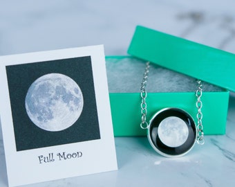 Custom Moon Phase Sliver Chocker Necklace with Gift Box, Birth Moon Pendant, Birthday Gift; Personalized Name Initial Necklace with Gift Box