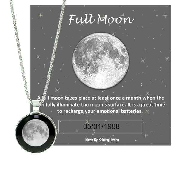 Custom Moon Phase Necklace, Birthday Moon Necklace, Glowing Moon Necklace Gift; Birthday Necklace; Personalized Name Special Date Necklace