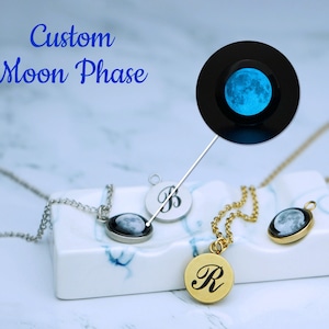 Custom Birth Moon Necklace, Personalized Moon Phase Necklace, Birthday Gift; Full Moon Pendant, Initial Name Jewelry, Moon Necklace