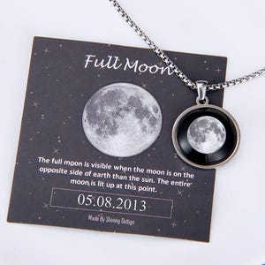 Custom Glow-in-Dark Moon Phase Necklace: Personalized Birthday Gift