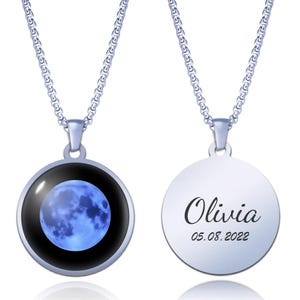 Custom Glow-in-Dark Moon Phase Necklace: Personalized Birthday Gift