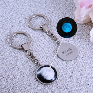 Custom Moon Phase Keychain: Personalized Date Engraved Gift