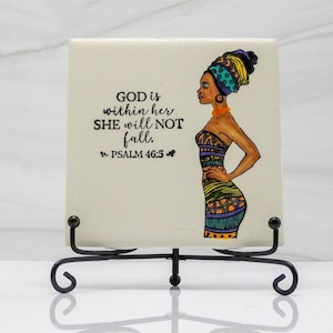 Ceramic art tile, african artwork, african art painting, african woman art, shelf sitter, faith quotes, bible sayings, bible scripture art image 8