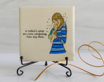 Ceramic art tile, new mom gift ideas, unique newborn gift, motherhood gift, motherhood art, mother new born, new mom, mom and baby