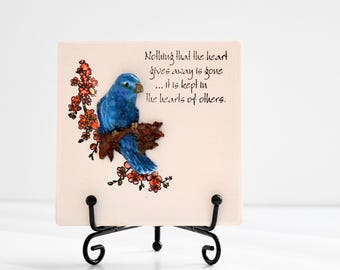 Bird Art 3D tile Art; Hand Painted with inspirational art.