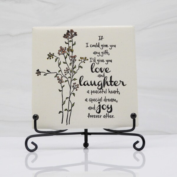 Wildflower artwork garden decor accents, hand painted tile self sitter decoration with encouraging quote