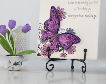 Monarch Butterfly 3D Decorative Tile Art with inspirational quote.