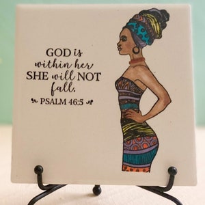 Ceramic art tile, african artwork, african art painting, african woman art, shelf sitter, faith quotes, bible sayings, bible scripture art image 5