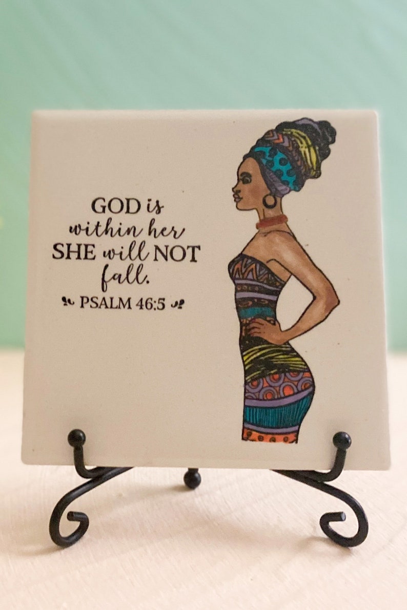 Ceramic art tile, african artwork, african art painting, african woman art, shelf sitter, faith quotes, bible sayings, bible scripture art image 5